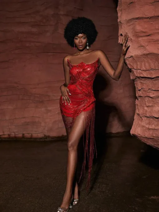Embellishment | Dresses*Embellishment Verona Embellished Diamond Chain Dress In Red