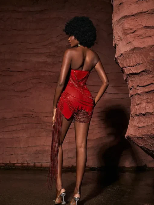 Embellishment | Dresses*Embellishment Verona Embellished Diamond Chain Dress In Red