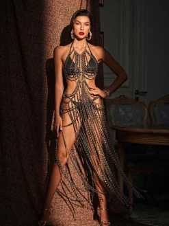 Dresses | Maxi Dresses*Mew Mews Fashion O/S Virgil Halterneck Fringe Body Chain Dress