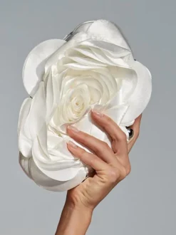 Bags*Mew Mews Fashion Wells White Flower Satin Clutch