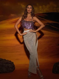 Skirts*Mew Mews Fashion O/S Winslow Mesh Diamond Split Skirt In White