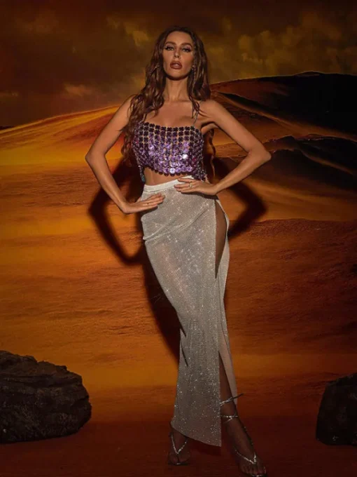 Skirts*Mew Mews Fashion O/S Winslow Mesh Diamond Split Skirt In White