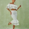 Sets & Co-ords*Mew Mews Fashion Wisteria Ruffle Off Shoulder Hollow Set In White