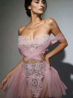 Dresses | Mini Dresses*Jiu Bajia O/S Xynthra Off Shoulder Lace Mini Dress In Pink