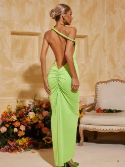 Dresses | Maxi Dresses*Mew Mews Fashion Yasir Backless Ruched Maxi Dress In Green