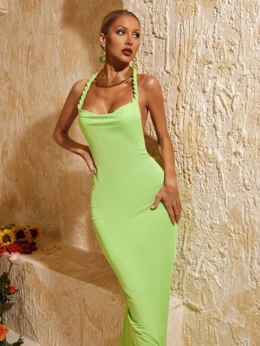 Dresses | Maxi Dresses*Mew Mews Fashion Yasir Backless Ruched Maxi Dress In Green