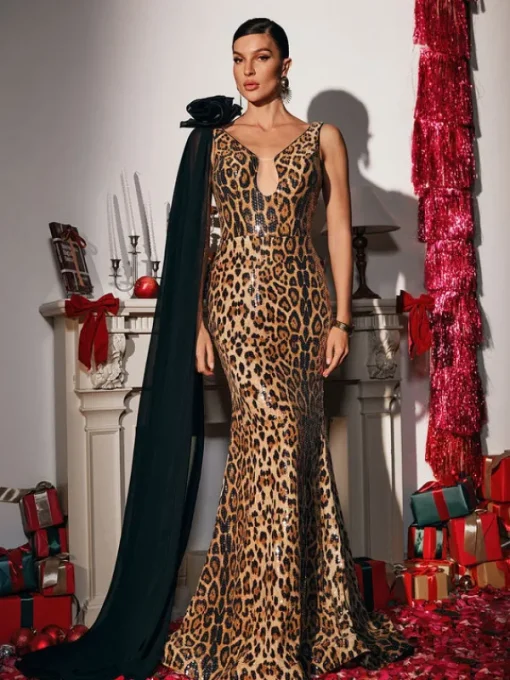 Dresses | Maxi Dresses*Mew Mews Fashion Yenphan Leopard Sequin Maxi Dress
