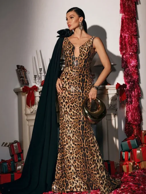 Dresses | Maxi Dresses*Mew Mews Fashion Yenphan Leopard Sequin Maxi Dress
