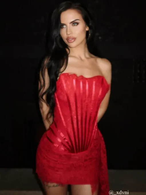 Dresses*Mew Mews Fashion Yolita Strapless Lace Dress In Red