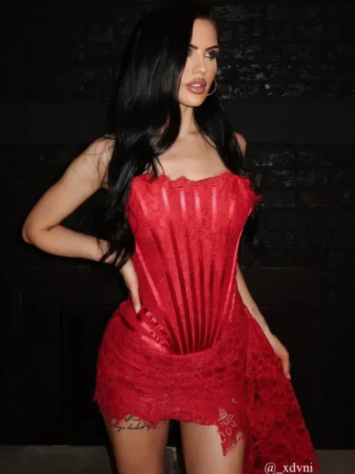 Dresses*Mew Mews Fashion Yolita Strapless Lace Dress In Red