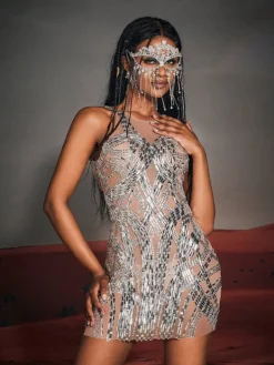 Embellishment | Dresses*Embellishment Zaiden Rhinesone Mesh Mini Dress