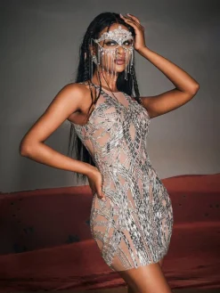 Embellishment | Dresses*Embellishment Zaiden Rhinesone Mesh Mini Dress