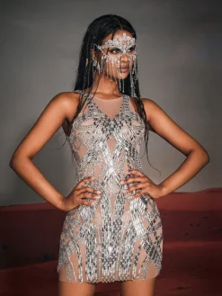 Embellishment | Dresses*Embellishment Zaiden Rhinesone Mesh Mini Dress