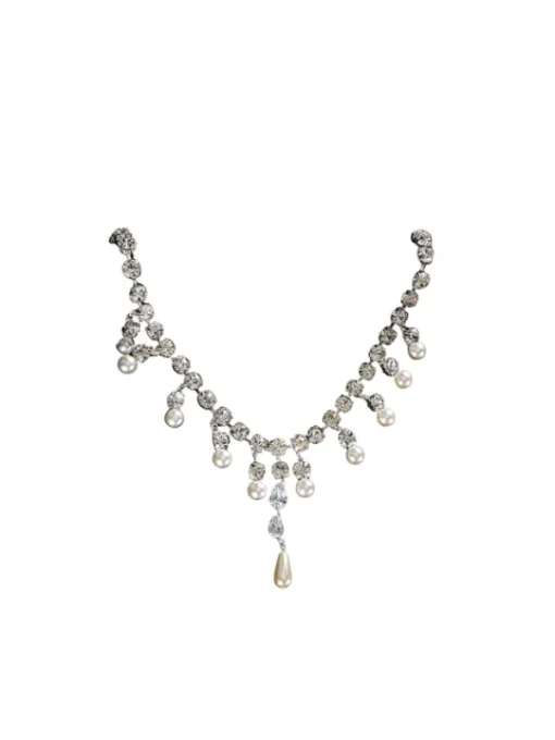 Necklaces*Mew Mews Fashion Zala Crystal Pearl Fringe Necklace