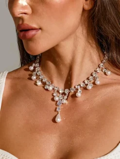Necklaces*Mew Mews Fashion Zala Crystal Pearl Fringe Necklace