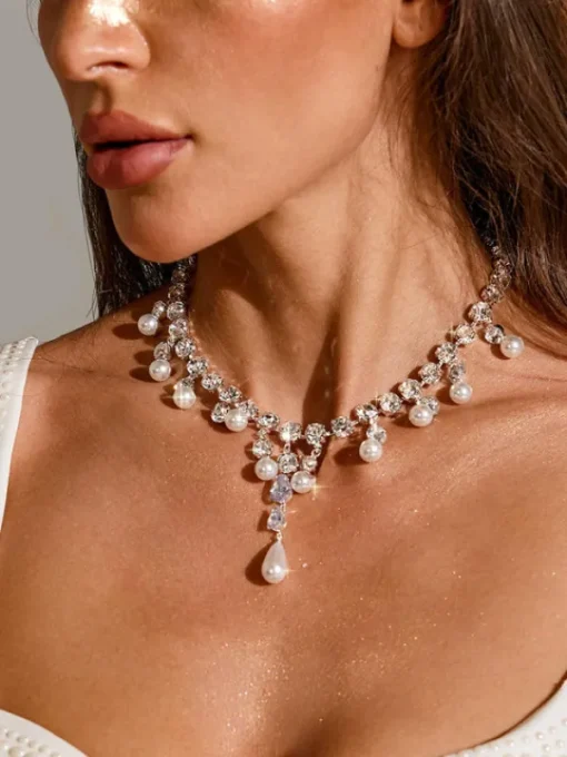Necklaces*Mew Mews Fashion Zala Crystal Pearl Fringe Necklace