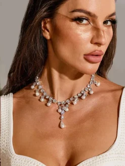 Necklaces*Mew Mews Fashion Zala Crystal Pearl Fringe Necklace