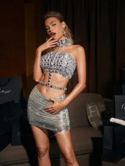 Embellishment | Dresses*Embellishment Zelie Rhinestone Cutout Crop Top In Silver