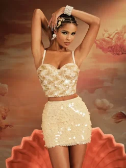 Skirts*Mew Mews Fashion Zigmund Sequin Skirt In Champagne