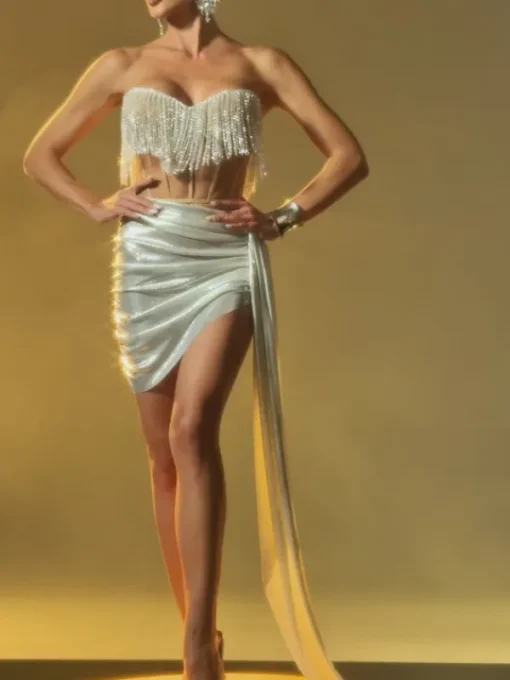 Sets & Co-ords*Jiu Bajia O/S Zoraida Corset Fringe Draped Skirt Set