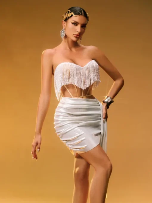 Sets & Co-ords*Jiu Bajia O/S Zoraida Corset Fringe Draped Skirt Set