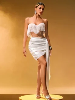 Sets & Co-ords*Jiu Bajia O/S Zoraida Corset Fringe Draped Skirt Set