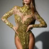 Bodysuits | Tops*Jiu Bajia O/S Zoravell Sequin Mesh Bodysuit In Gold