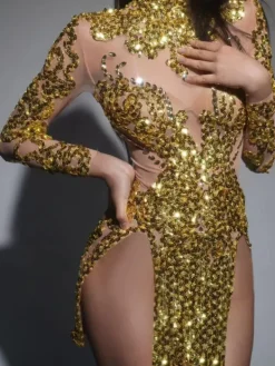 Bodysuits | Tops*Jiu Bajia O/S Zoravell Sequin Mesh Bodysuit In Gold