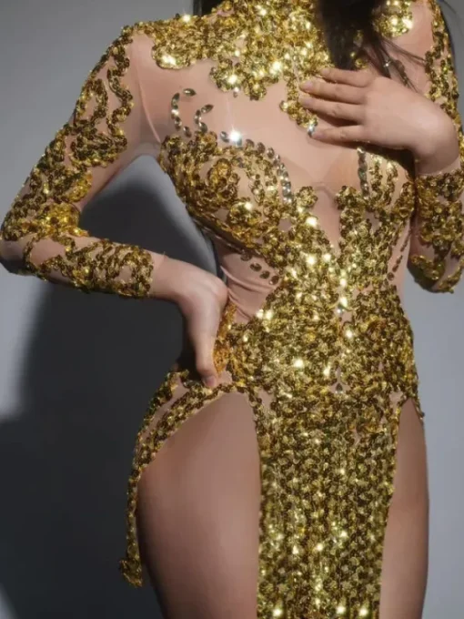 Bodysuits | Tops*Jiu Bajia O/S Zoravell Sequin Mesh Bodysuit In Gold