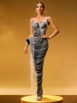 Embellishment | Dresses*Embellishment Zories Strapless Crystal Chain Fringe Maxi Dress