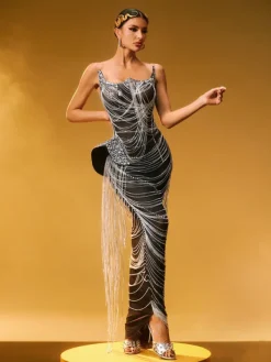 Embellishment | Dresses*Embellishment Zories Strapless Crystal Chain Fringe Maxi Dress
