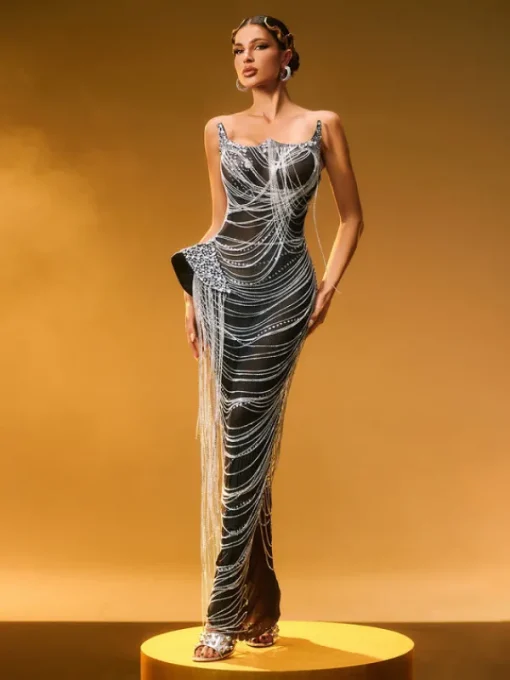 Embellishment | Dresses*Embellishment Zories Strapless Crystal Chain Fringe Maxi Dress