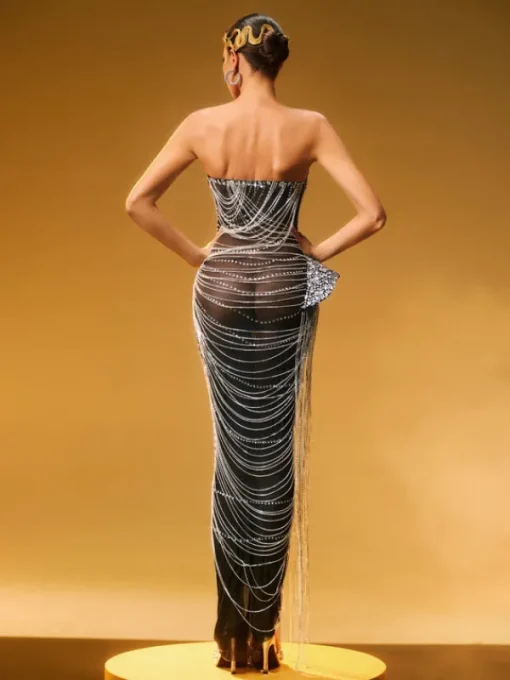 Embellishment | Dresses*Embellishment Zories Strapless Crystal Chain Fringe Maxi Dress