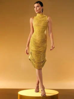Dresses | Midi Dresses*Mew Mews Fashion Zulekha High Neck Fringe Midi Dress